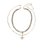 Conjuntos de collares con colgante de estrella y luna para mujer., granos labradorita natural collares, Collar de latón de zirconia cúbica