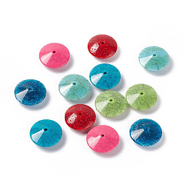 Crackle Opaque Acrylic Beads, Imitation Turquoise, Disc