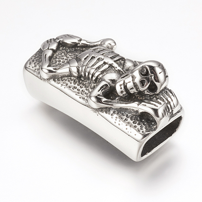 316 Surgical Stainless Steel Slide Charms, Rectangle with Skull