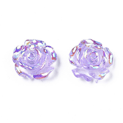 Transparent Resin Cabochons, AB Color Plated, Rose Flower