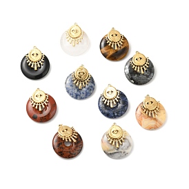 Natural Gemstone Pendants, Ion Plating(IP) Donut Charm, with Golden Color Plated 304 Stainless Steel Eye Findings and Jump Rings