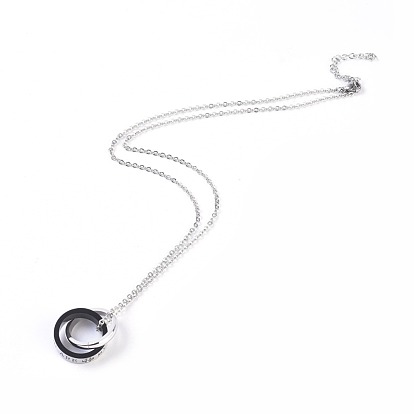 304 Stainless Steel Pendant Necklaces, with Cable Chains, Ring
