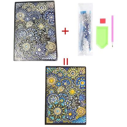 DIY Diamond Painting Notebook Kits, including PU Leather Book, Resin Rhinestones, Diamond Sticky Pen, Tray Plate and Glue Clay