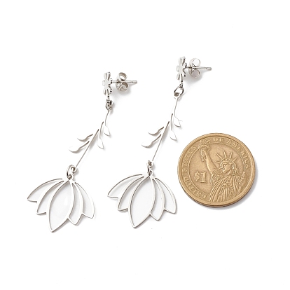 304 Stainless Steel Flower Long Dangle Stud Earrings for Women