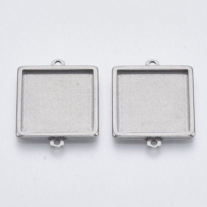 304 Stainless Steel Cabochon Connector Settings, Plain Edge Bezel Cups, Square