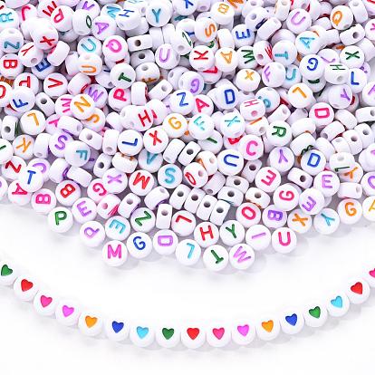 1 sac 1200 pièces rondes plates en acrylique opaque avec lettres et perles de cœur, avec 1rouler un fil de cristal élastique transparent, pour les kits de fabrication de bracelets sur le thème de la fête des enfants