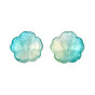 Transparent Spray Painted Glass Beads, with Glitter Powder, Two Tone, Flower