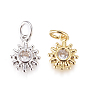 Brass Micro Pave Cubic Zirconia Charms, with Jump Rings, Sun, Clear