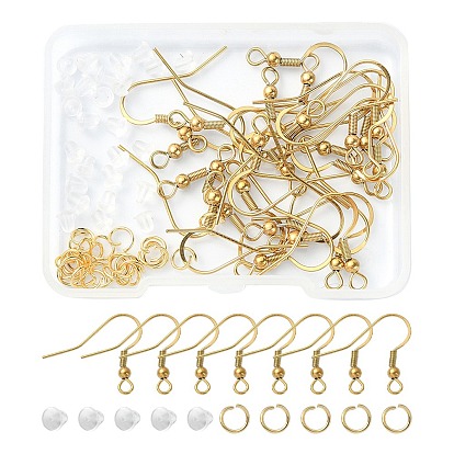 30Pcs 304 Stainless Steel French Earring Hooks, Ear Wire, French Hooks with Coil and Ball, with 30Pcs Jump Rings & 30Pcs Plastic Ear Nuts