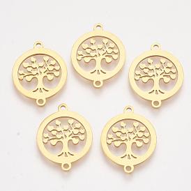 201 Stainless Steel Links Connectors, Flat Round with Tree of Life