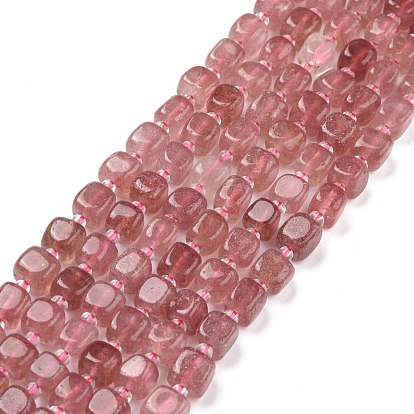 Natural Strawberry Quartz Beads Strands, with Seed Beads, Square