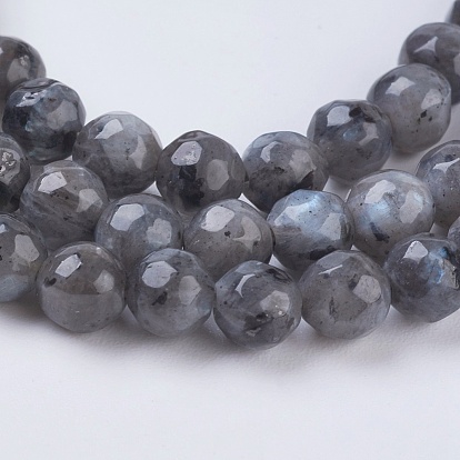 Natural Larvikite Beads Strands, Faceted, Round, 4mm, Hole: 1mm, about 90pcs/strand, 15.35 inch