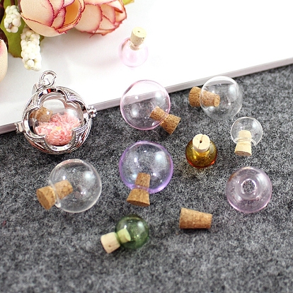 Botellas de vidrio en miniatura, con tapones de corcho, botellas vacías de deseos, para accesorios de casa de muñecas, producir joyería, rondo