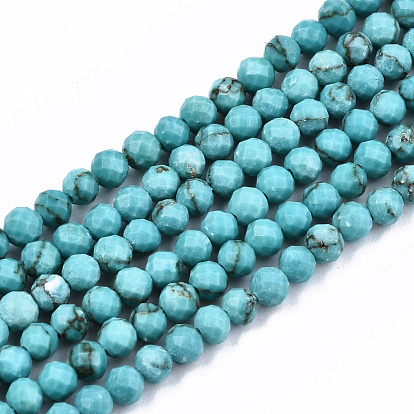 Synthetic Turquoise Beads Strands, Faceted, Round