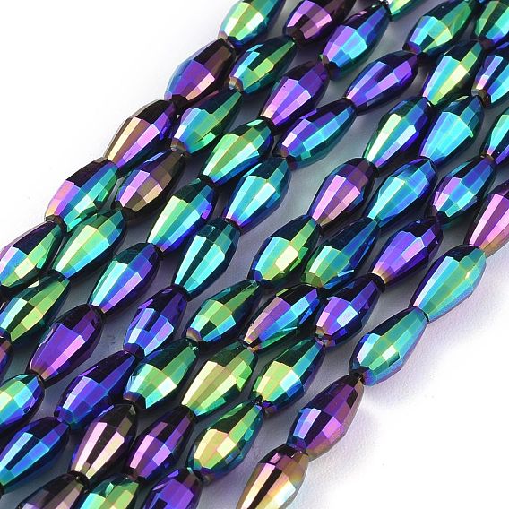 Electroplated Glass Beads Strands, Half Plated, Rice Shape