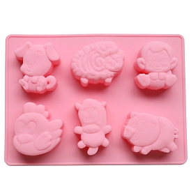 Food Grade 12 Chinese Zodiac Signs DIY Silicone Fondant Molds, Resin Casting Molds, for Chocolate, Candy Making