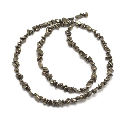 Pépites de pyrite naturelles perles brins, 4~5x2~3mm, Trou: 1mm, environ 15.7 pouce