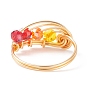 Glass Braided Vortex Finger Ring, Golden Copper Wire Wrap Jewelry for Women