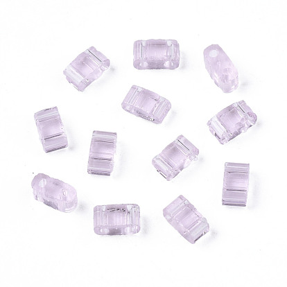 2-Hole Transparent Glass Seed Beads, Rectangle
