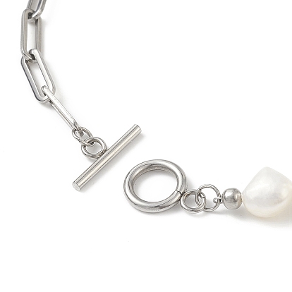 Collar de cuentas de perlas barrocas naturales con 304 cadenas de clip de acero inoxidable para mujer