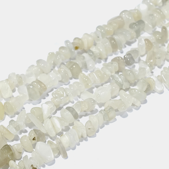 Natural White Moonstone Chip Beads Strands, 4~14x4~12mm, Hole: 1mm, about 15.3 inch ~16.1 inch