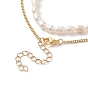 2Pcs 2 Style Natural Pearl Beaded Necklace Set, Brass Heart Charm Stackable Bracelets for Women