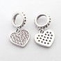 Brass Micro Pave Cubic Zirconia Large Hole European Dangle Heart Charms, Cadmium Free & Nickel Free & Lead Free, 17mm, Hole: 4mm, Heart: 10x9x1.5mm