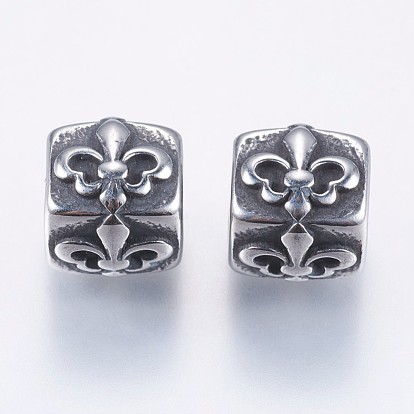 304 Stainless Steel Beads, Cube with Fleur De Lis