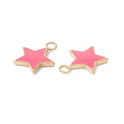 Ion Plating(IP) 304 Stainless Steel Pendants, with Enamel, Real 24K Gold Plated, Star