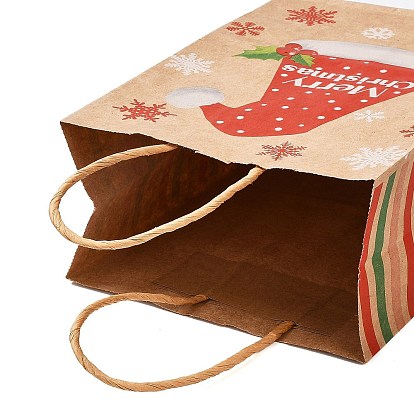 Рождественские тематические прямоугольные бумажные пакеты, с ручками, для подарочных пакетов и сумок