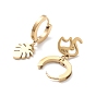 3 Pair 3 Style Leaf & Flower & Butterfly & Tree & Elephant Asymmetrical Earrings, 304 Stainless Steel Dangle Hoop Earrings for Women