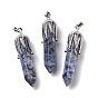 Gemstone Big Pendants, with Platinum Tone Brass Findings, Cadmium Free & Lead Free, Bullet with Leaf