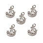 Brass Micro Pave Cubic Zirconia Pendants, with Jump Ring, Moon with Unicorn Charm