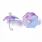 Pendentifs acryliques, avec boucles en laiton plaqué or et perle imitation plastique ABS, parapluie