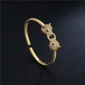 Bracelet jonc léopard chic pour femme-cuivre plaqué or véritable avec bijoux en pierre de zircon micro incrusté