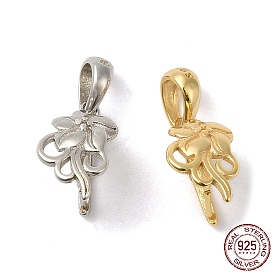 925 Sterling Silver Ice Pick Pinch Bails, Flower, with S925 Stamp