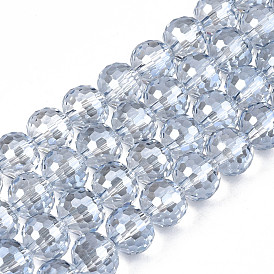 Plaquent verre transparent perles brins, facette, ronde
