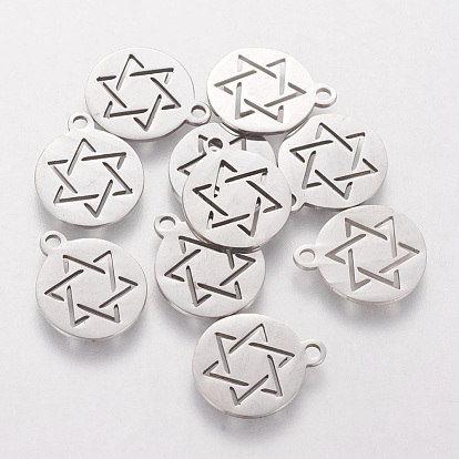 201 Stainless Steel Charms, for Jewish, Flat Round with Star of David