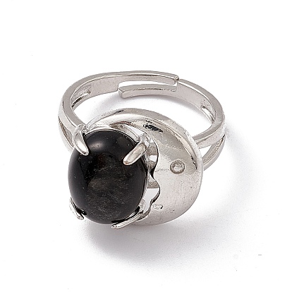Овальный драгоценный камень с регулируемым кольцом в форме полумесяца, платиновые латунные украшения для женщин, без кадмия, без никеля и без свинца