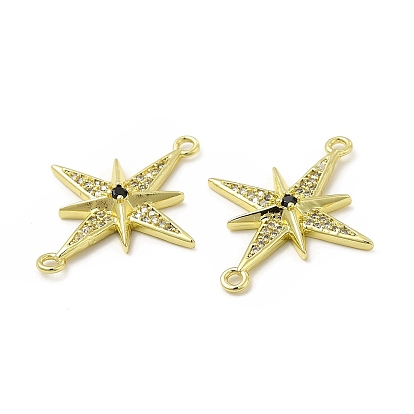Brass Micro Pave Clear & Black Cubic Zirconia Connector Charms, Star Links