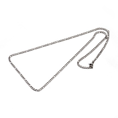 304 Stainless Steel Figaro Chain Necklaces, with Lobster Claw Clasps, Faceted, 23.6 inch(59.9cm)