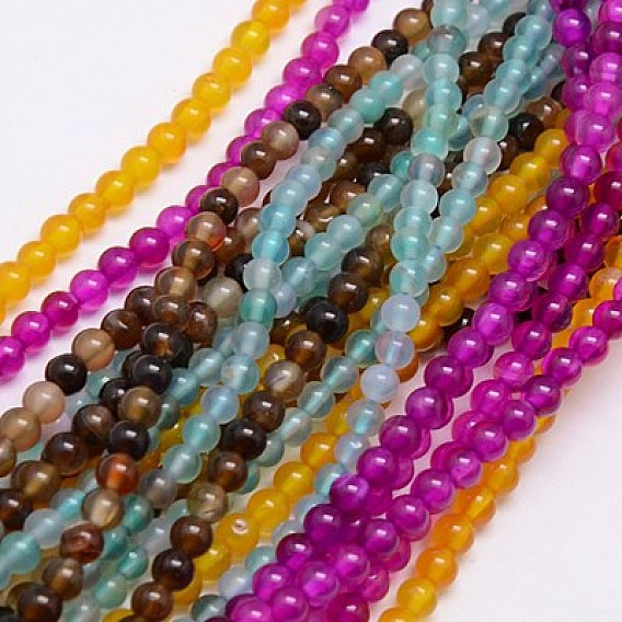 Natural Agate Beads Strand, Dyed, Round, 4mm, Hole: 0.5mm