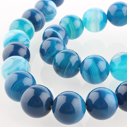 Natural Banded Agate Round Bead Strands, Dyed, 12mm, Hole: 1mm, about 33pcs/strand, 15.35