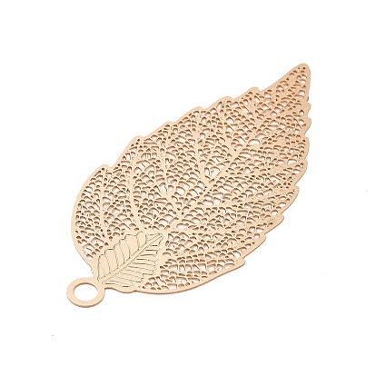 Rack Plating Brass Filigree Big Pendants, Long-Lasting Plated, Leaf Charms