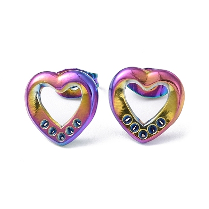 304 Stainless Steel Hollow Out Heart Stud Earring Finding, Earring Settings for Rhinestone