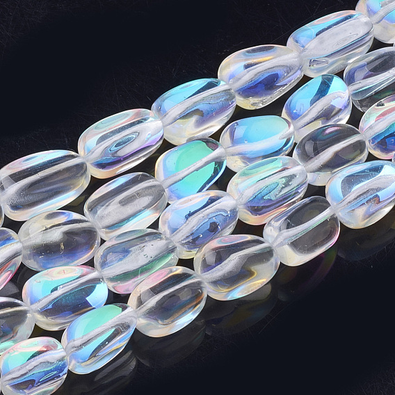 Synthetic Moonstone Beads Strands, Holographic Beads, Tumbled Stone, Dyed, Nuggets