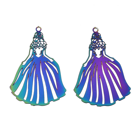 Placage ionique (ip) 201 pendentifs en filigrane en acier inoxydable, embellissements en métal gravé, robe de princesse