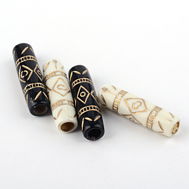 Column Plating Acrylic Beads, Golden Metal Enlaced, 25x6.5mm, Hole: 3.5mm, about 600pcs/500g