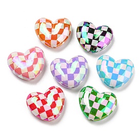 Placage uv perles acryliques opaques, iridescent, coeur à carreaux
