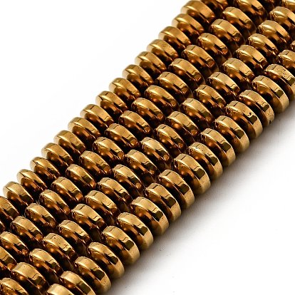 Non-Magnetic Synthetic Hematite Beads Strands, Rondelle, Golden, 6x3mm, Hole: 1mm